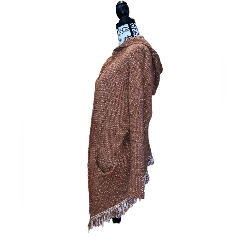 Free People Brown Speckled Hooded Fringe Cardigan/Sweater - Picture 4 of 9